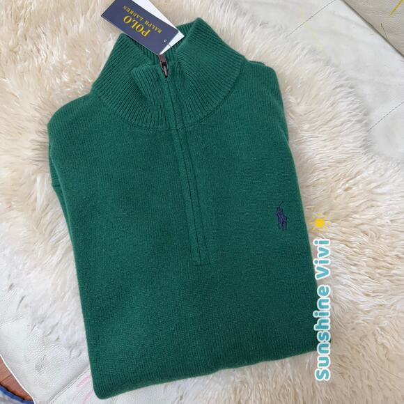 NEW POLO Ralph Lauren Wool Alpaca Pullover Zip Neck Sweater Green Men's small - Picture 6 of 11